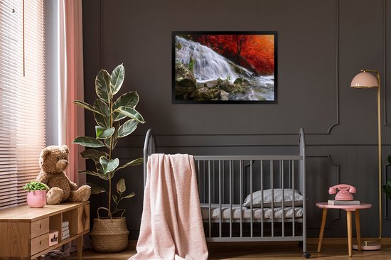 Fotolijst incl. Poster - Waterval - Rotsen - Water - Herfst - 120x80 cm - Posterlijst