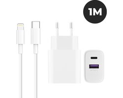 Oplader Geschikt Voor Apple iPhone 14 / 13 / 12/ 11 / X Pro Max en Ultra – 20W Snellader – Adapter met kabel geschikt voor Lightning – 1M - WiseQ