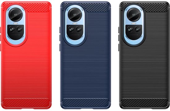 Coque Oppo Reno10 - MobyDefend TPU Gel Case - Métal Brossé + Aspect Carbone - Rouge - Étui pour Téléphone Portable - Étui de Téléphone Adapté pour: Oppo Reno10