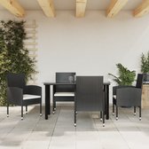 The Living Store Tuinset - PE rattan - zwart - 4 stoelen - 1 tafel - 140 x 70 x 74 cm