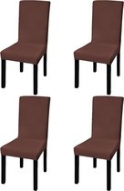 The Living Store Stoelhoezen - Bruin - 4 stuks - Geschikt voor stoelen tot 55 cm - Rekbare stof - Wasbaar op 40 °C - Polyester/Elasthaan