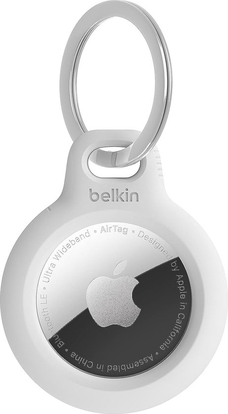 Belkin F8W973btWHT AirTag-houder met sleutelhanger (stevige, beschermende houder voor AirTag, accessoire dat beschermt tegen krassen) – wit