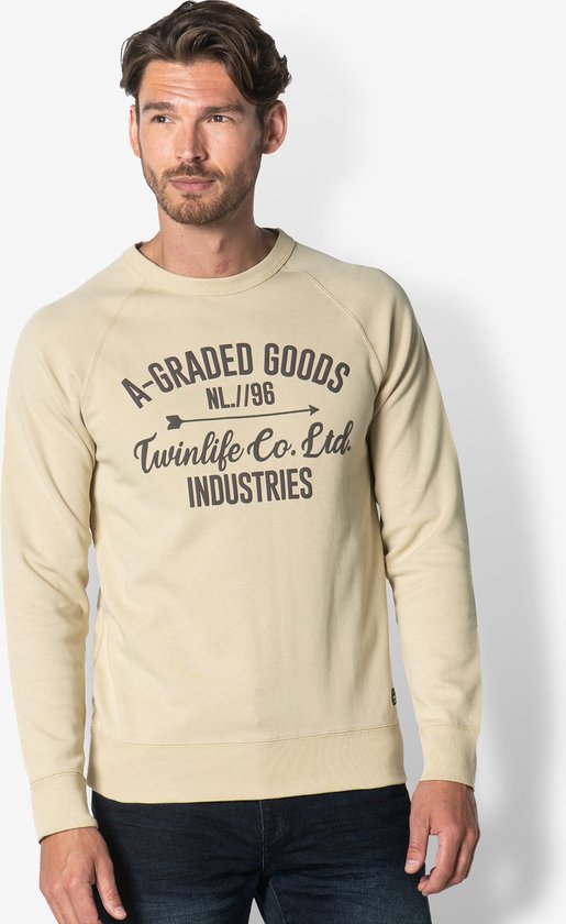 Twinlife Heren Sweater Raglan Print Gebreid- Trui - Comfortabel - Herfst en Winter - Kaki - S