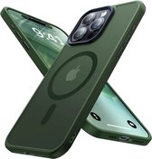 Hoesje Geschikt voor Apple iPhone 15 Pro - Compatibel met MagSafe - Matte Beschermhoes - Back Cover met Magneet - Geschikt voor Draadloos Opladen met Magnetische Ring - Donker Groen