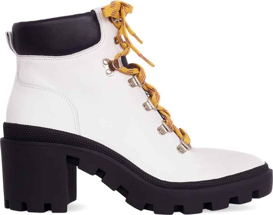 Mangará Bottines Femme Vriesea Cuir de Chèvre - Botte de Combat - Talon Bloc 9 cm - Blanc - Taille 40