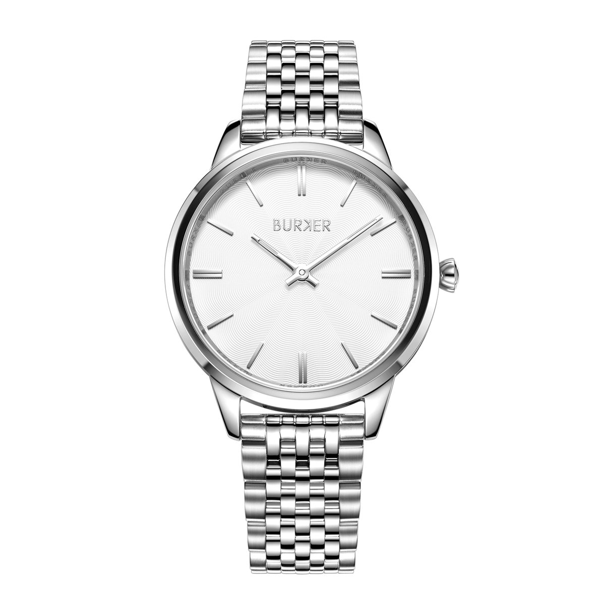 BURKER Emily Horloge Dames - Rond - Zilver Wit - Schakelband - 36 mm