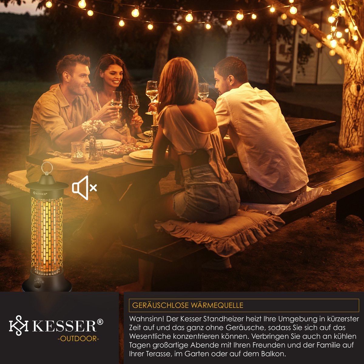 KESSER® Elektrische Kachel 1200W Terrasverwarmer Energiezuinig Infrarood Verwarming Staand Heater IP55 Verwarmer - Zwart – foto 8