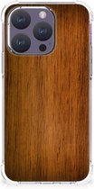 Coque de protection pour iPhone 15 Pro avec nom et bord transparent en bois foncé