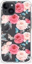 Telefoonhoesje Geschikt voor iPhone 15 Plus Silicone Case met transparante rand Butterfly Roses