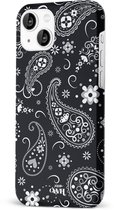 Paisley Dawn Noir - Double Couche - Coque Zwart adaptée à la coque iPhone 14 Plus - Coque motif Hartjes fleurs - Coque en Siliconen et TPU adaptée à iPhone 14 Plus