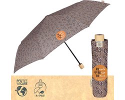 GREEN Eco Duurzame Opvouwbare Paraplu voor Vrouwen - Vouwparaplu Organisch Natuurlijk Houten Handvat met Handmatige Opening - Lichtgewicht Windbestendige Reisparaplu (Bruin met Witte Bloemen)