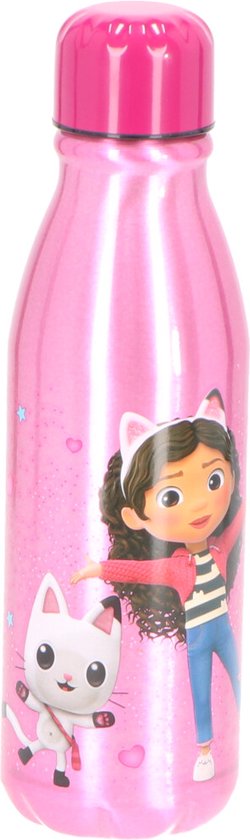 Bouteille rose avec Gabby et Pandy Chat