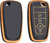 Autosleutel hoesje - TPU Sleutelhoesje - Sleutelcover - Autosleutelhoes - Geschikt voor Ford -zw-goud- B4 - Ford Fiesta, Ford Puma, Ford Focus, Ford Kuga, Ford Mustang, Ford Mustang Mach e, Ford Explorer, Ford E-Tourneo, Ford Transit, Ford Transit Co