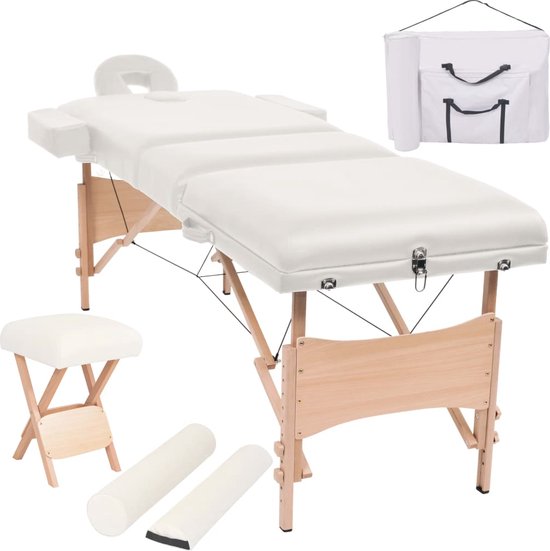 Foto: The living store massagetafel 3 zone 221 x 90 cm inklapbaar wit verstelbaar met kruk en bolsters