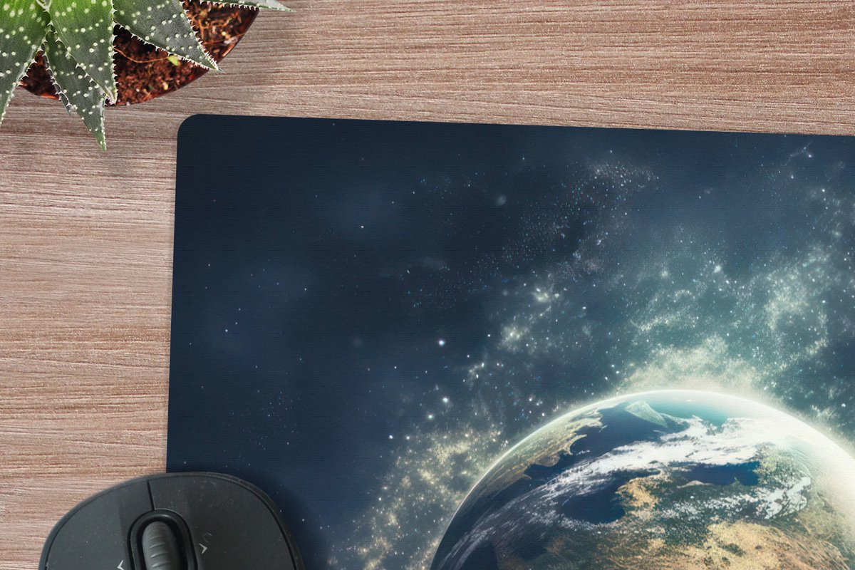 Muismat XXL 80x80 cm - Bureau onderlegger - Bureau mat Ruimte - Aarde - Sterren - Heelal - Bureaumat - Gaming mousepad xl - Bureaulegger groot - Computer deskmat - Geschikt voor Gaming Muis en Gaming PC set-up