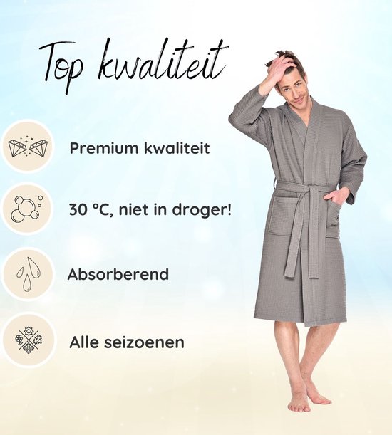 Sauna badjas wafel - biologisch katoen - petrol XL - blauwe unisex badjas - Oekotex - wafel badjas katoen - kimono - wafel badjas dames - wafel badjas heren