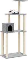 The Living Store Kattenmeubel - Kattenboom - 74x35x147 cm - Lichtgrijs - Met huisje - krabpalen en platformen - Montage vereist