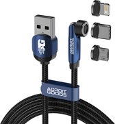 Câble de charge magnétique AdroitGoods - 3 en 1 - USB-C, Lightning, Micro USB - 2 mètres - Blauw