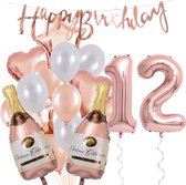 12 Jaar Verjaardag Cijferballon 12 - Feestpakket Snoes Ballonnen Pop The Bottles - Rose White Versiering