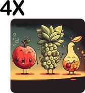 BWK Luxe Placemat - Getekend Vrolijk Fruit - Set van 4 Placemats - 50x50 cm - 2 mm dik Vinyl - Anti Slip - Afneembaar