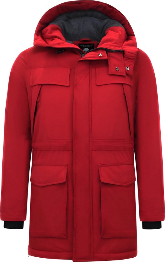 Lange Jas - Heren Winterjassen Volwassen - Parka Heren - Gewatteerde Jassen - 891 - Rode Jas