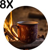 BWK Flexibele Ronde Placemat - Kop Koffie in de Wildernis - Set van 8 Placemats - 50x50 cm - PVC Doek - Afneembaar