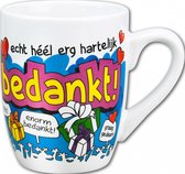 Mok - Snoep - Echt héél erg hartelijk Bedankt - Cartoon - In cadeauverpakking met gekleurd krullint
