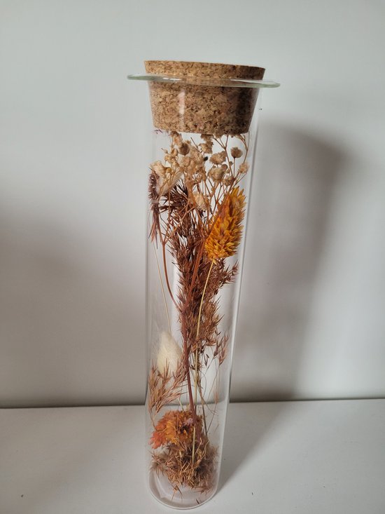 Glazen tube 25 cm met droogbloemen