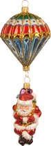 Viv! Home Luxuries Christmas Ornament - Parachute du Père Noël - verre soufflé bouche - or rouge bleu vert - 18cm