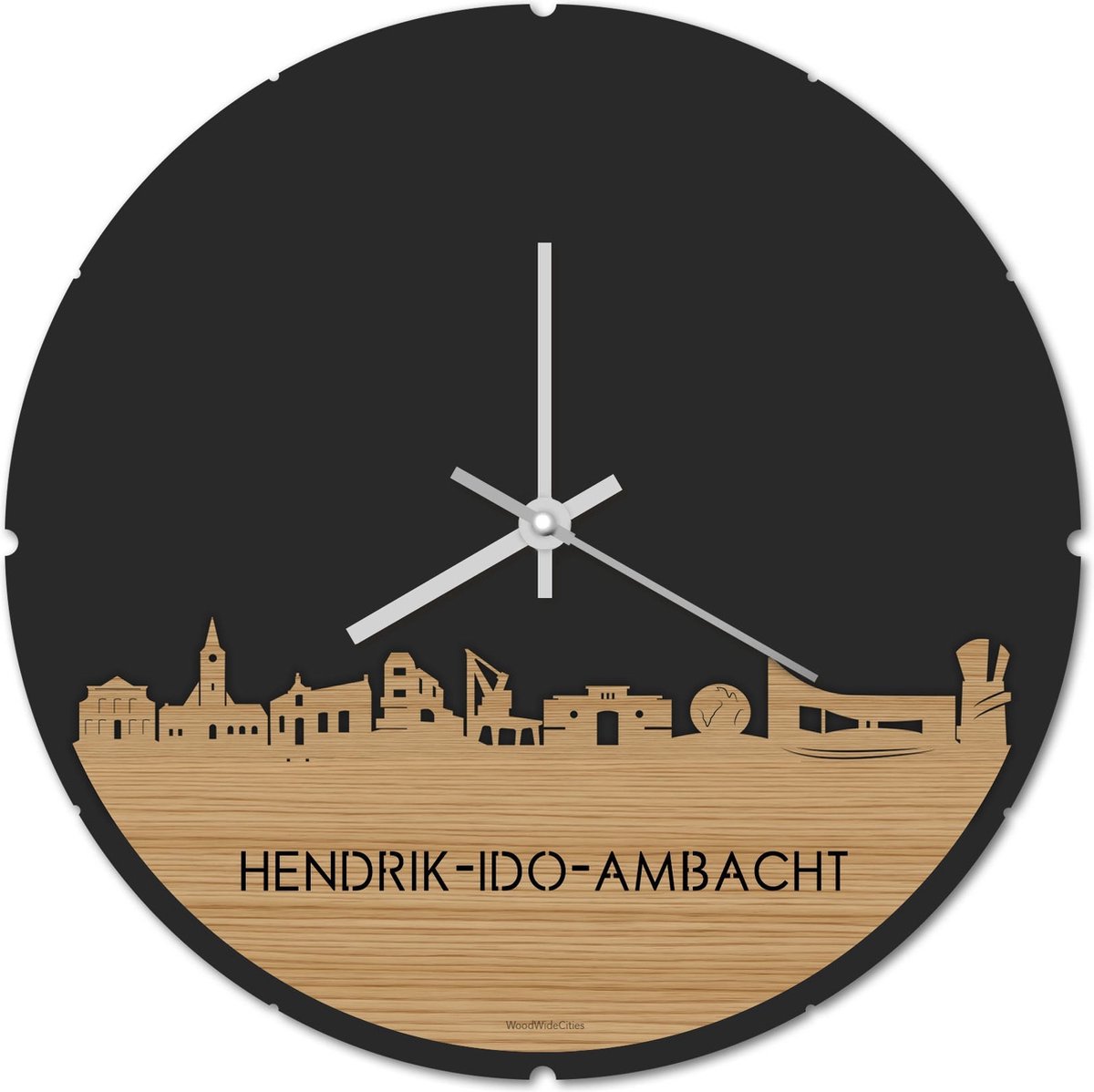 Skyline Klok Rond Hendrik-Ido-Ambacht Bamboe hout - Ø 44 cm - Stil uurwerk - Wanddecoratie - Meer steden beschikbaar - Woonkamer idee - Woondecoratie - City Art - Steden kunst - Cadeau voor hem - Cadeau voor haar - Jubileum - Trouwerij - Housewarming