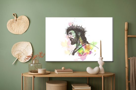 Painting King - Peinture sur toile Jésus peinte à l'aquarelle - 120 x 80 cm