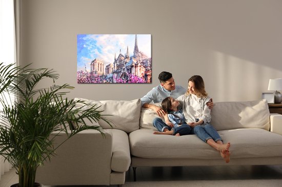 Peinture Roi - Toile Peinture Cathédrale Notre Dame Parmi Les Fleurs - 100 x 70 cm