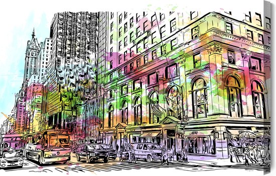 Painting King - Peinture sur toile Bâtiments à New York avec une touche d'aquarelle - 30 x 20 cm