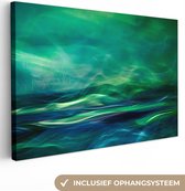 Canvas schilderij - Noorderlicht - Groen - Abstract - Foto op canvas - 120x80 cm - Abstracte schilderijen