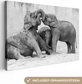 Canvas schilderij - Olifant - Dieren - Zwart wit - Foto op canvas - Canvasdoek - 140x90 cm - Olifant schilderij