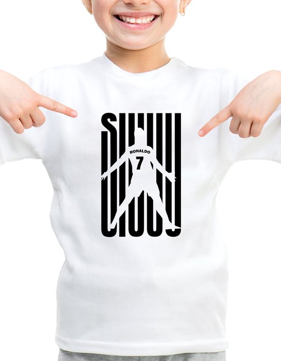 SIUU Kinder shirt - Kinder T-Shirt - Wit - Maat 110/116 - T-Shirt leeftijd 5 tot 6 jaar - Grappige teksten - Cadeau - Shirt cadeau - Ronaldo T-Shirt - T-shirt met afbeelding - SIUUU