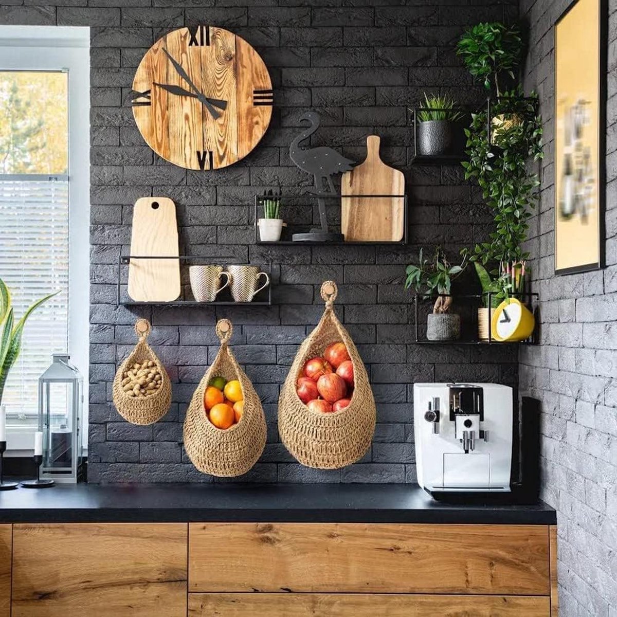 Fegtrty Touw uienmand op te hangen voor voorraadkast, aardappel, knoflook, ui, voorraadkast, opbergmanden, boho wandmanden 6 stuks