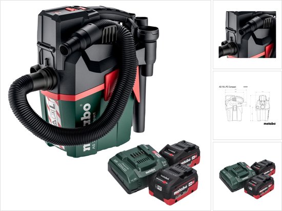 Metabo AS 18 L PC Compact accustofzuiger 18 V 6 l IPX4 stofklasse L nat en droog + 2x accu 8,0 Ah + oplader