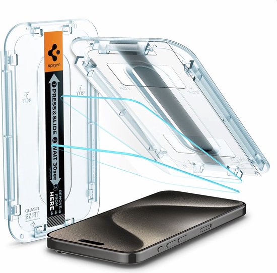 Spigen EZ Fit Screen protector geschikt voor iPhone 15 Pro Max met installatie tools - 2 Stuks