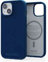 Njord Collections Suede Comfort+ Telefoonhoesje - Geschikt voor iPhone 15 - Gereycled / Duurzaam materiaal - 2M valbescherming - Mag compatibel – Blauw
