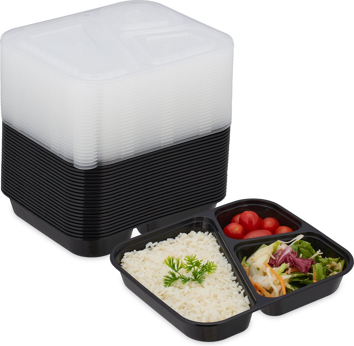meal prep bakjes - set van 24 - 3 vakken - magnetron - vriezer - herbruikbaar - plastic bewaarbakjes eten
