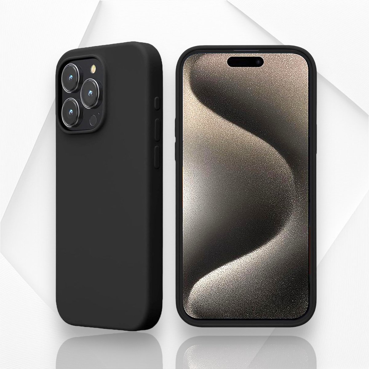 iPhone 15 Pro Zwart Silicone Hoesje - Ultieme iPhone 15 Pro Zwarte Case Bescherming - Luxe Stevige Hoesje van Premium Kwaliteit voor iPhone 15 Pro