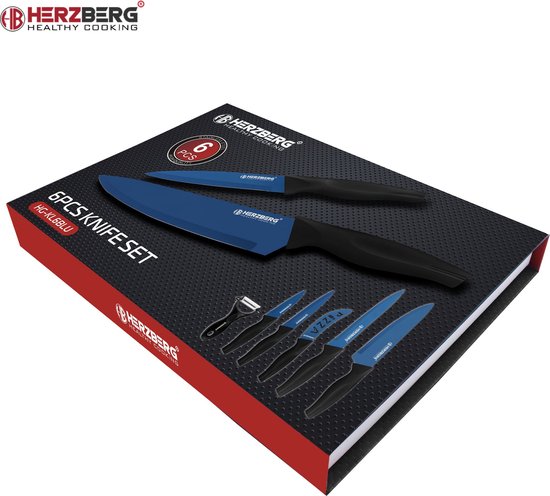 Herzberg 5-delige messenset met marmercoating - blauw