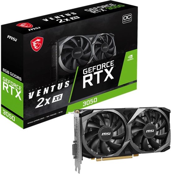 MSI NVIDIA GeForce RTX 3050 VENTUS 2X XS 8G OC - Videokaart - 8GB - GDDR6 - PCIe 4.0 - 1x HDMI 2.1 - 1x DisplayPort 1.4 - 1x DVI-D