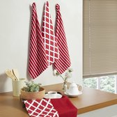 100% Pure Katoen Theedoek 5-Delig Set, 65 cm Lengte x 45 cm Breedte, Rood