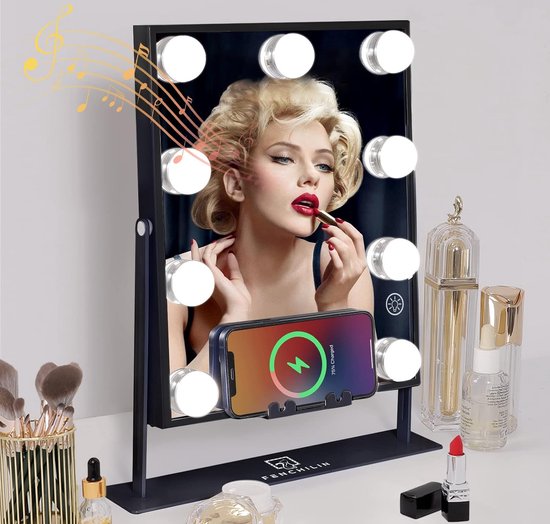 Miroir de maquillage avec lumières, station de charge sans fil, miroir  Hollywood, 9