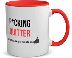 Akyol - fucking quitter i mean goodluck with your new job koffiemok - theemok Rood - Quotes - iemand die ontslag neemt - collega's - werknemers - verjaardagscadeau - verjaardag - cadeau - afscheidscadeau - geschenk - leuke cadeau - 350 ML inhoud