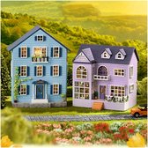 Miniatuur Zelfbouw huisjes set van 2 stuks (blauw + paars)