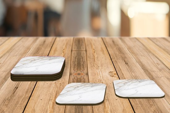 Sous-verres pour verres - Marbre - Pierre - Wit - Or - Aspect marbre - Pierre - Luxe - 10x10 cm - Sous-verres - 6 pièces