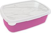 Broodtrommel Roze - Lunchbox - Brooddoos - Marmer - Wit - Lijn - Patronen - Luxe - Marmerlook - 18x12x6 cm - Kinderen - Meisje